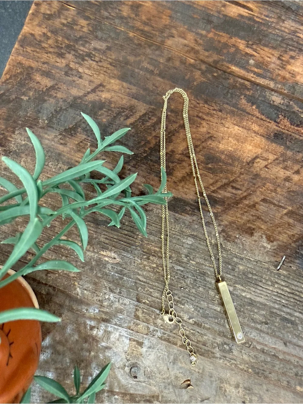 Minimalist Gold Bar Necklace with Single Crystal Pendant